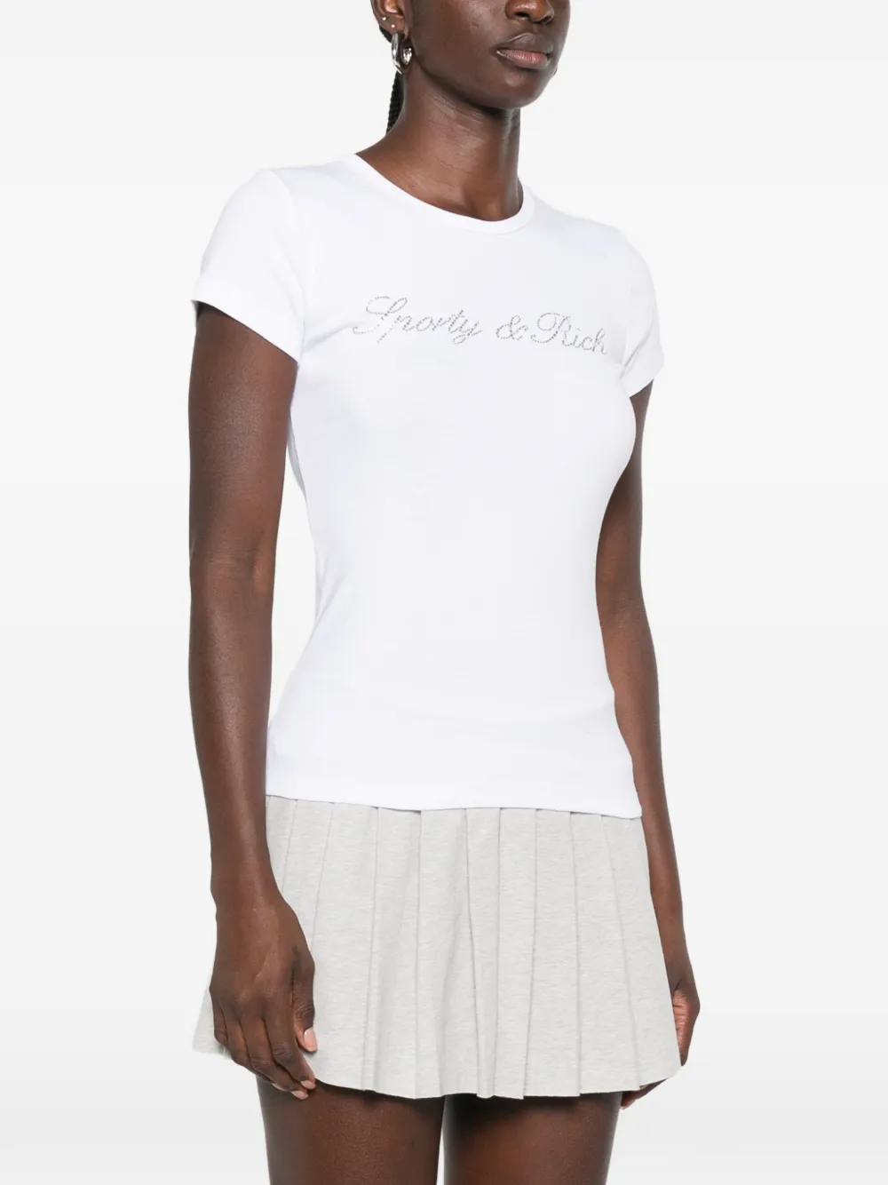 Sporty & Rich Pandora T-shirt met logo van stras Wit