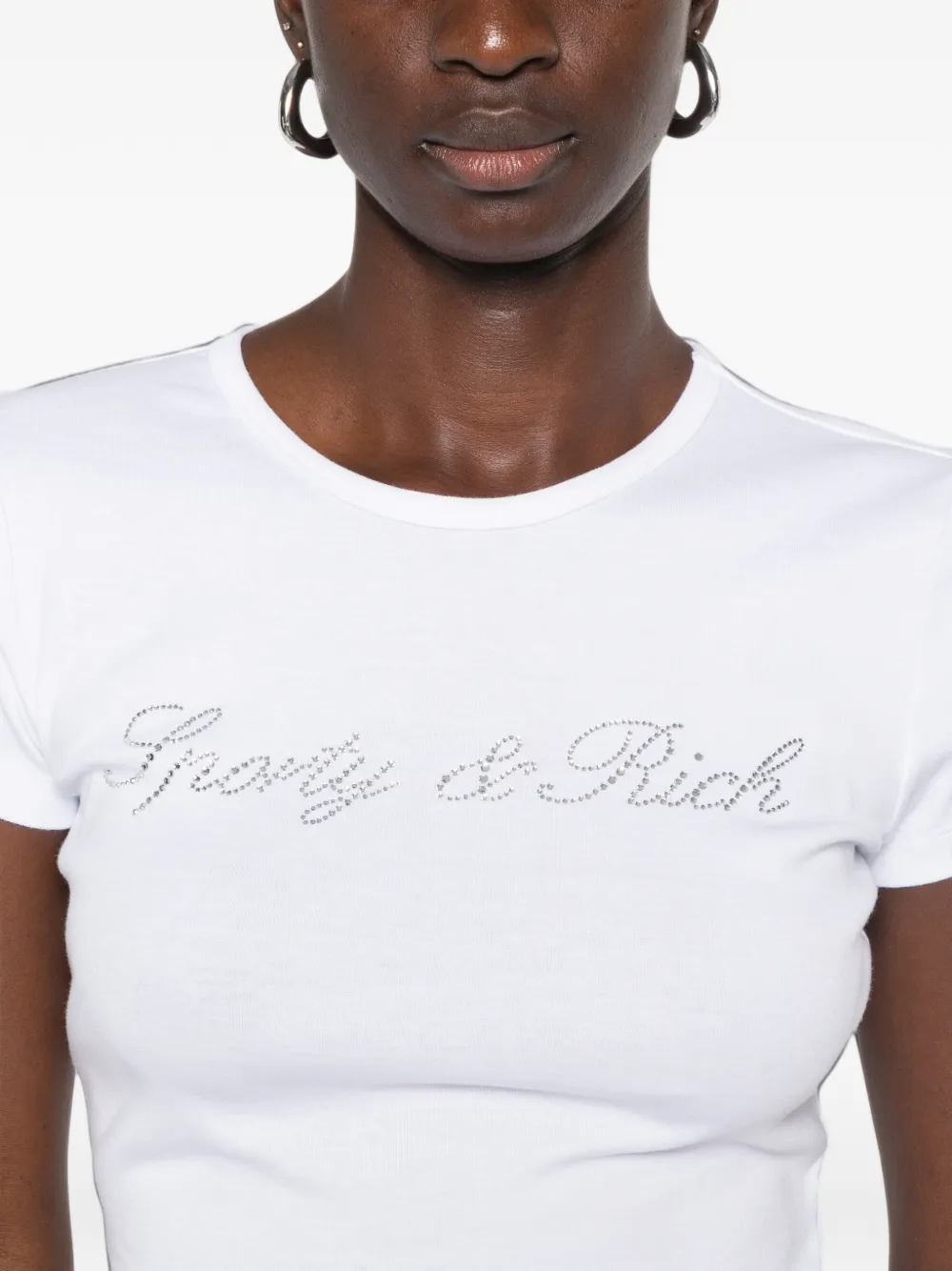 Sporty & Rich Pandora T-shirt met logo van stras Wit