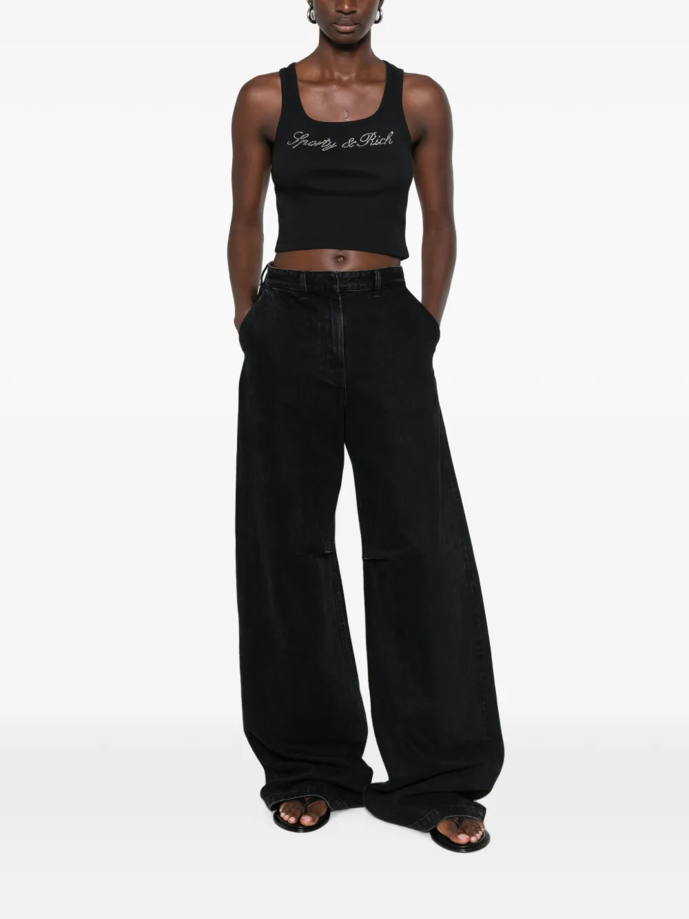 Sporty & Rich Krystal tanktop verfraaid met logo Zwart