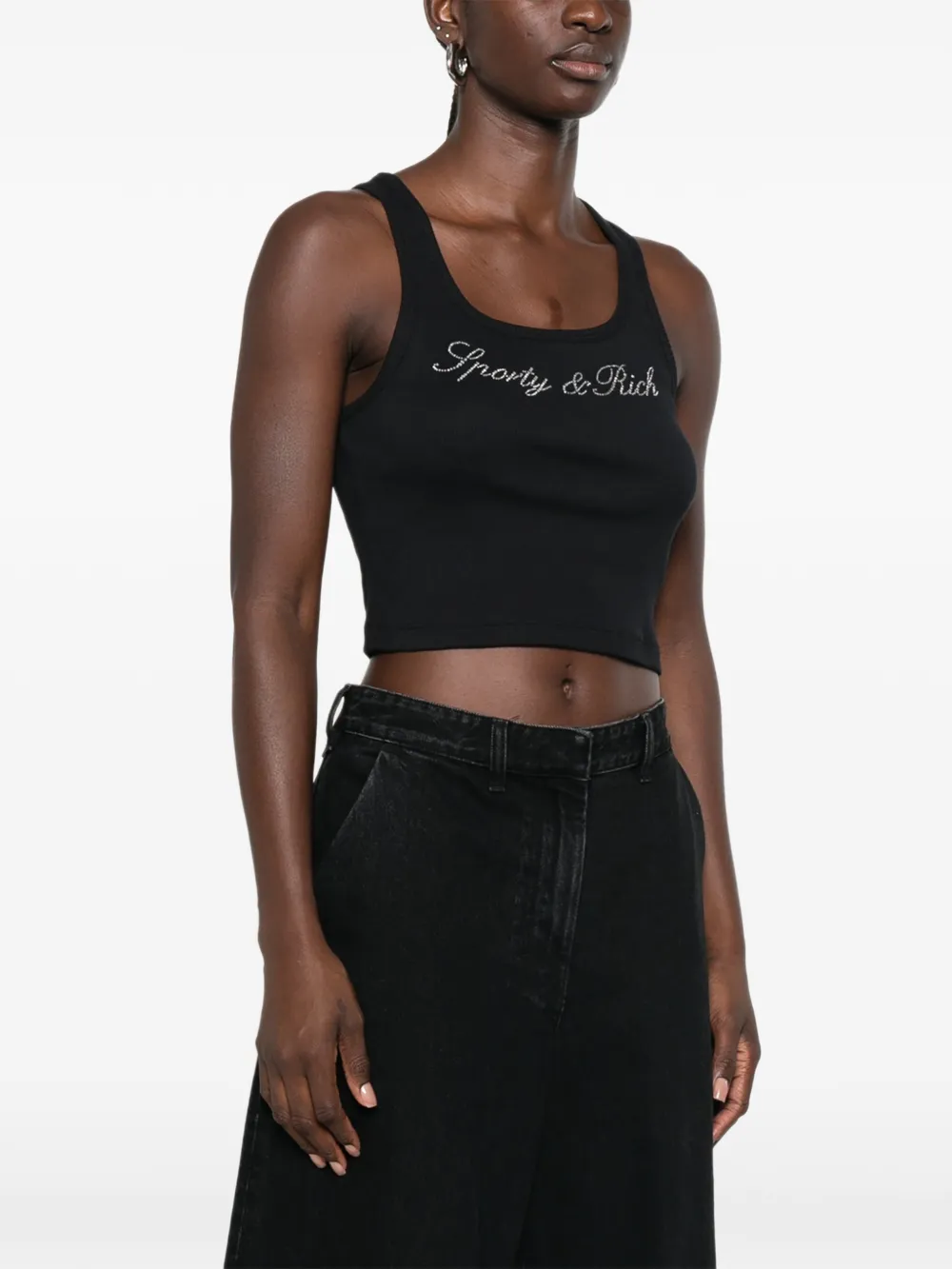 Sporty & Rich Krystal tanktop verfraaid met logo Zwart
