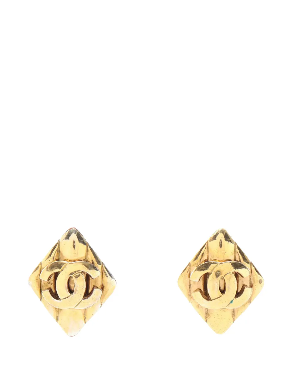 CHANEL Pre-Owned 1997 CC Gold Plated Rhombus Clip on Earring costume earrings - Oro