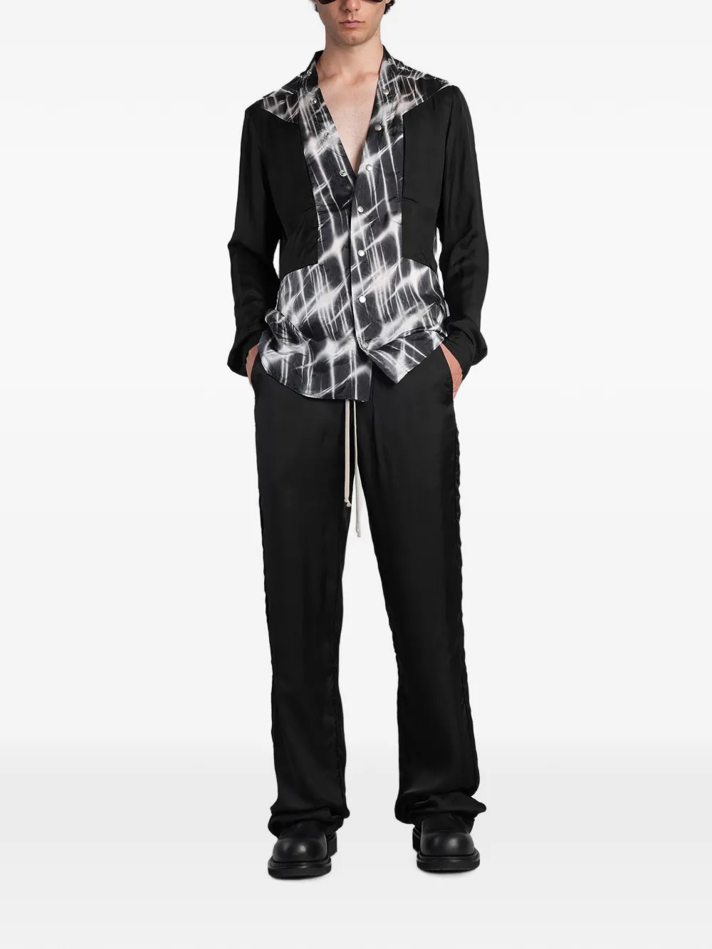 Rick Owens Larry overhemd met grafische print en vlakken Zwart
