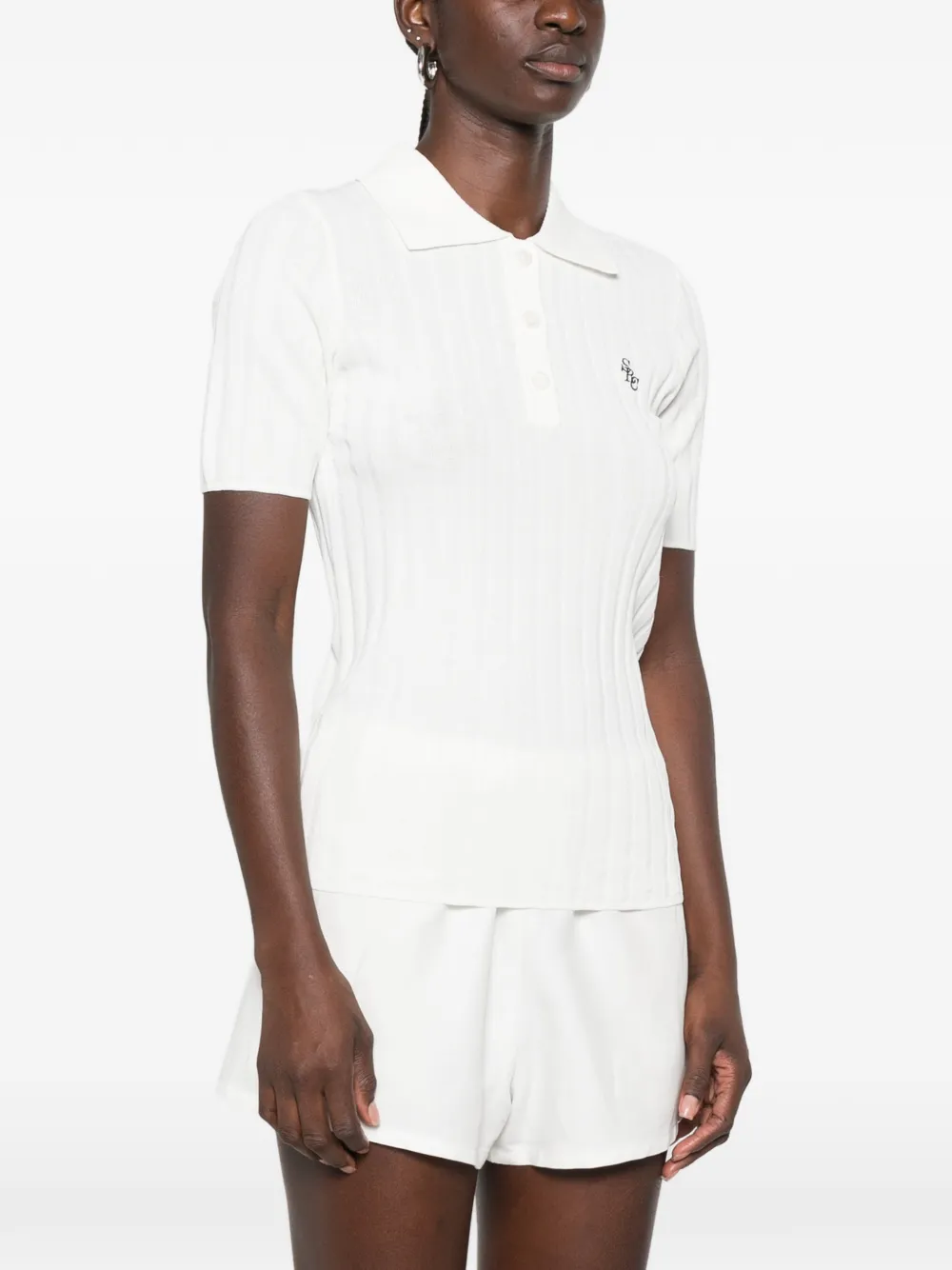Sporty & Rich Josefa ribbed-knit polo shirt Wit
