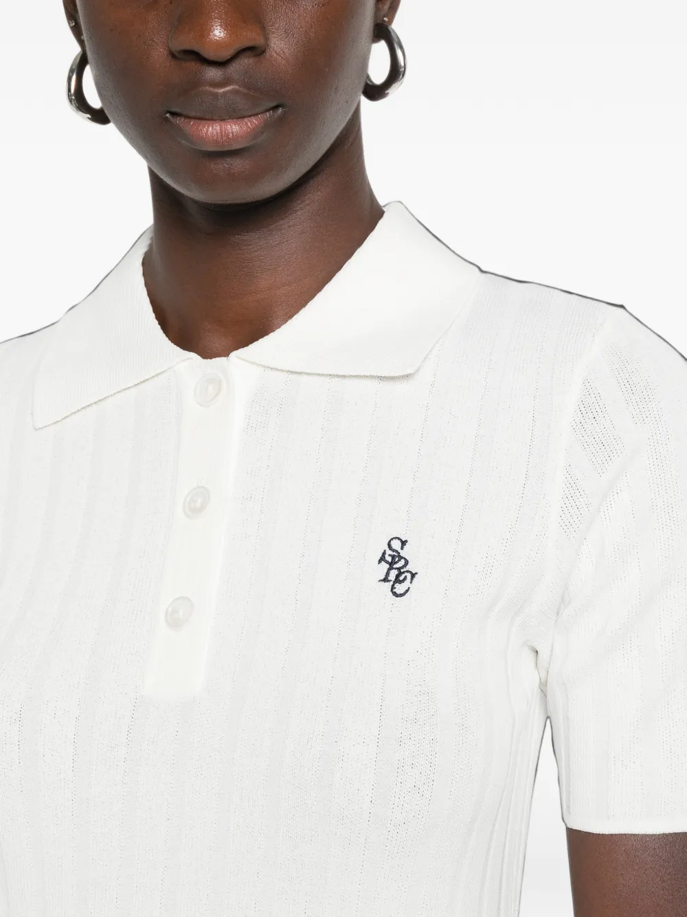 Sporty & Rich Josefa ribbed-knit polo shirt Wit
