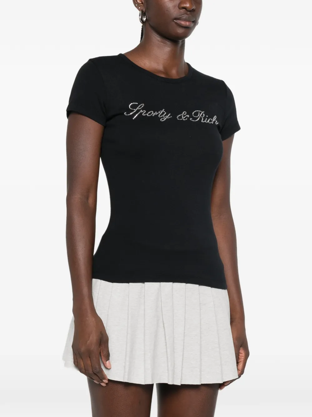 Sporty & Rich Pandora T-shirt met kristallen logo Zwart