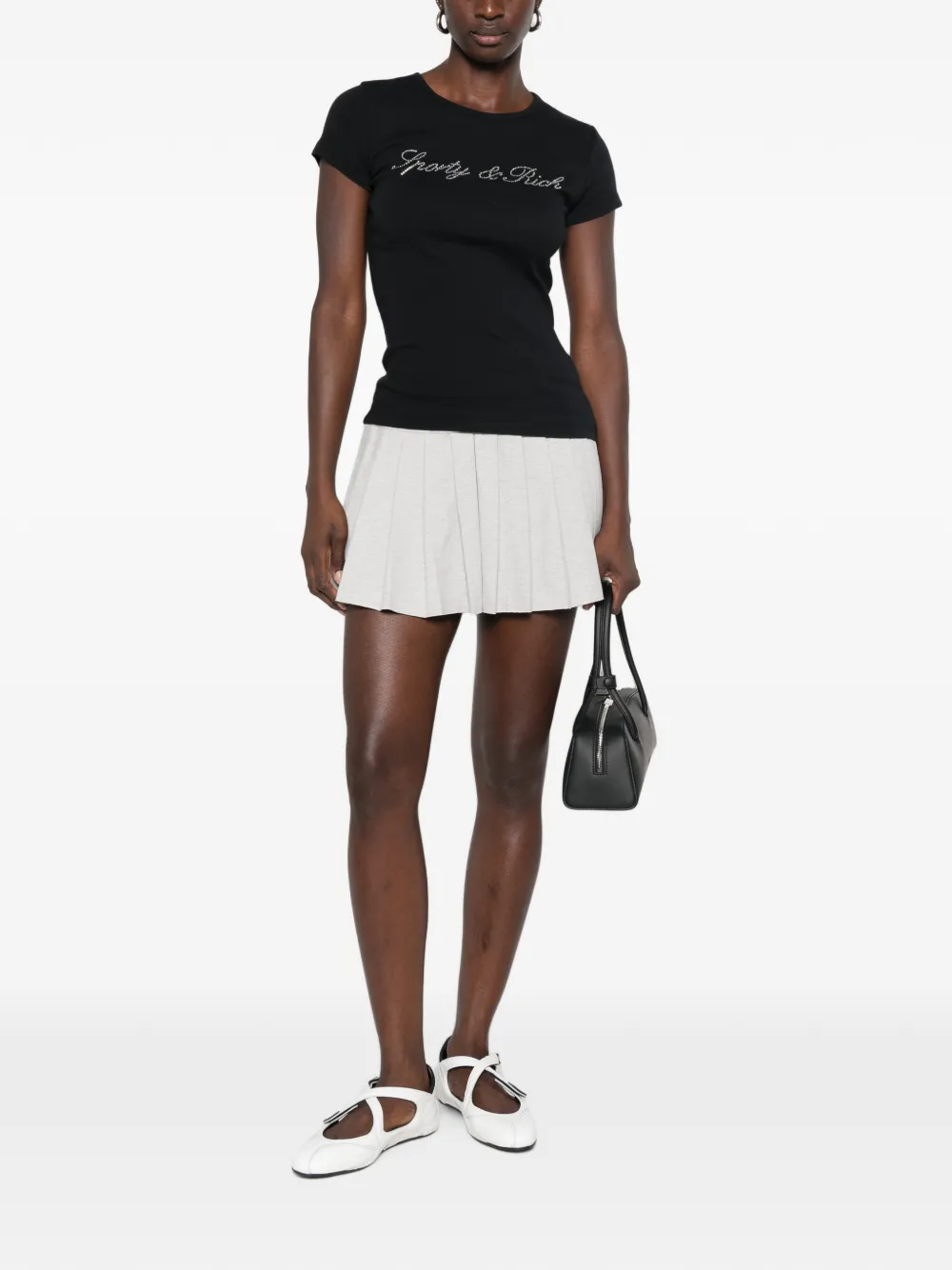 Sporty & Rich Pandora T-shirt met kristallen logo Zwart