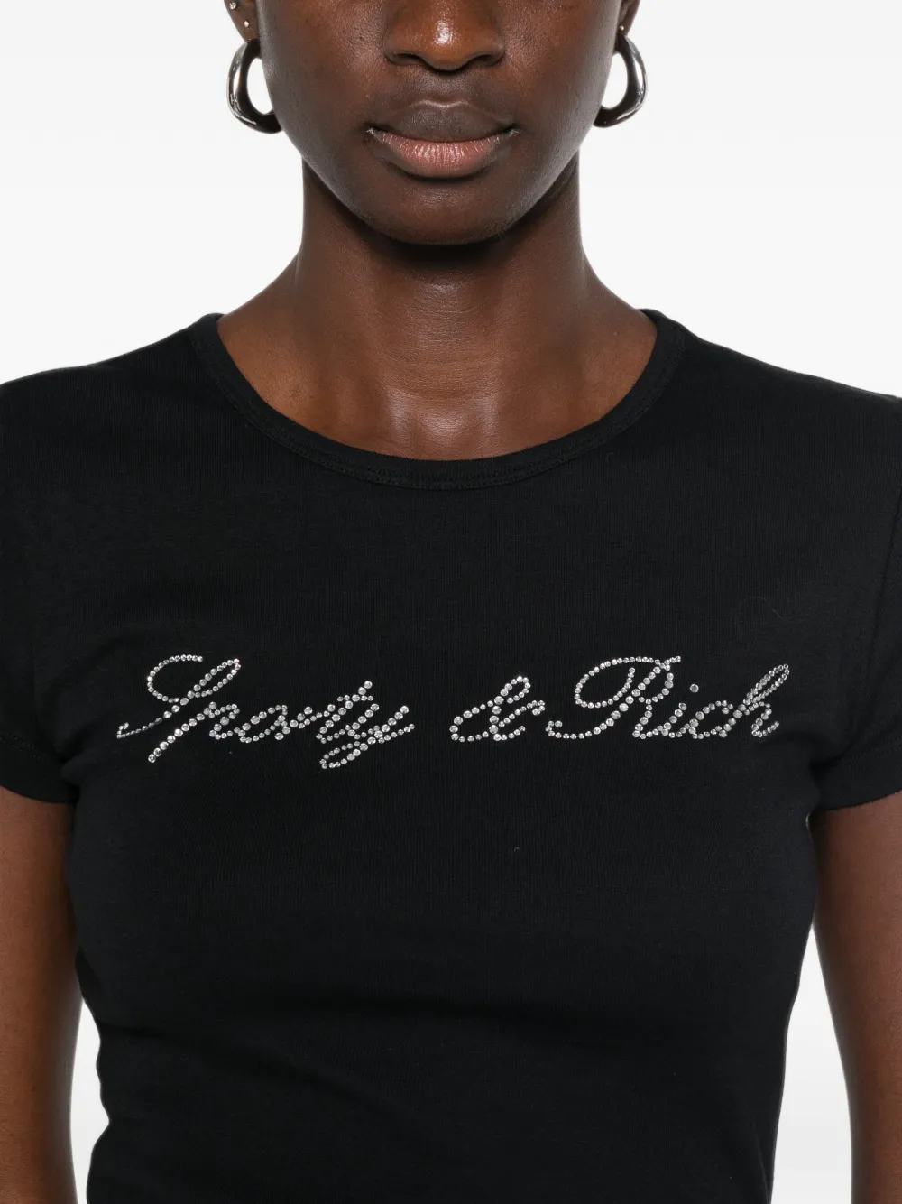 Sporty & Rich Pandora T-shirt met kristallen logo Zwart