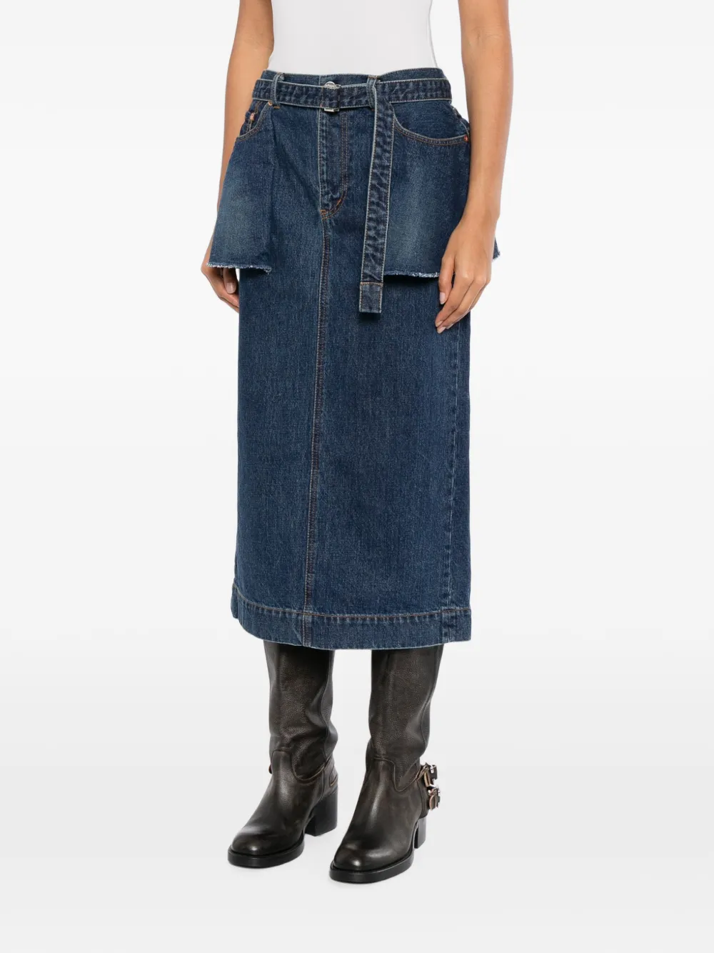 sacai Denim rok met peplum-detail Blauw