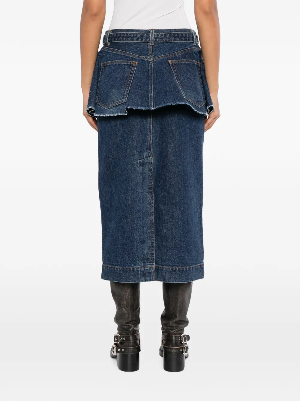 sacai Denim rok met peplum-detail Blauw