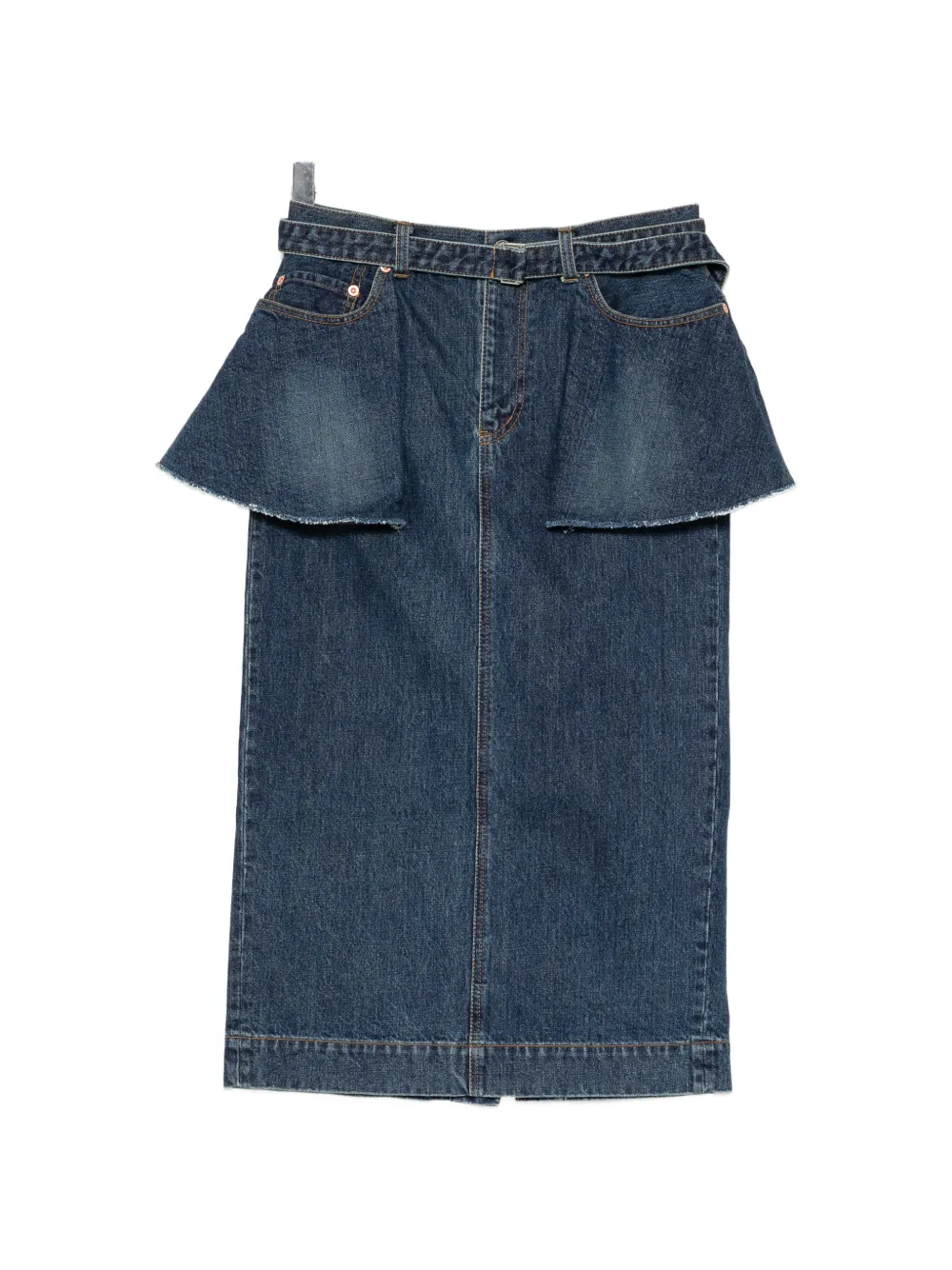 sacai peplum-detail denim skirt - Blu