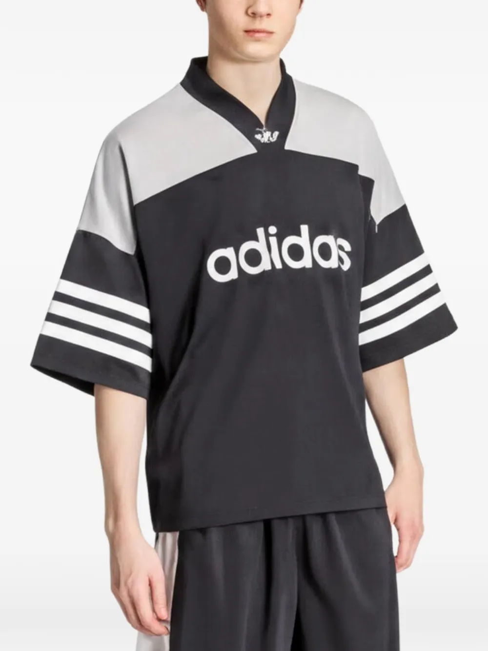 adidas mesh-panelled logo-print T-shirt Zwart