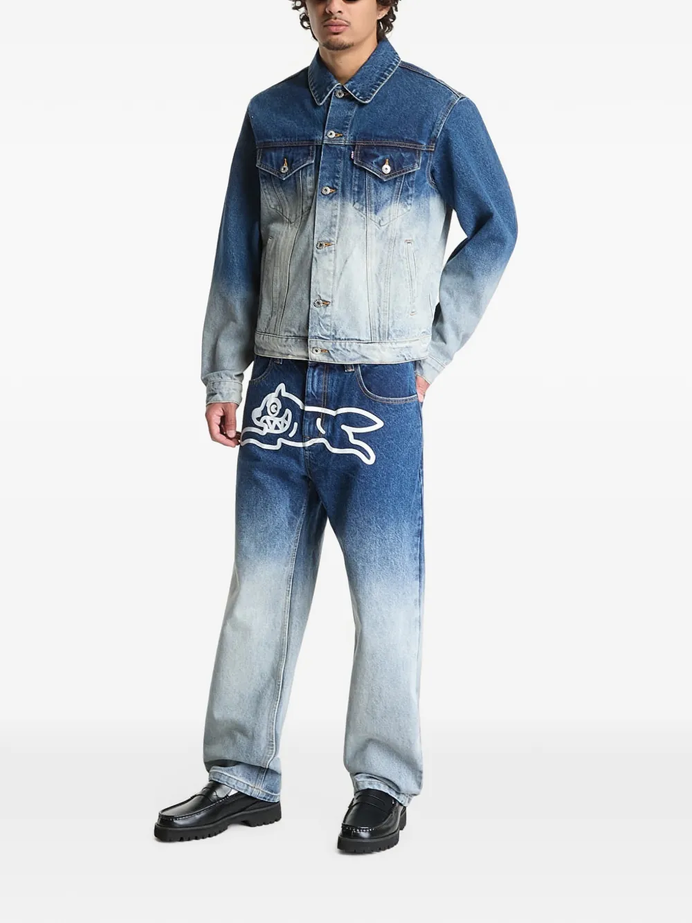 Billionaire Boys Club Ice Cream Running Dog denim jack met vervaagd effect Blauw