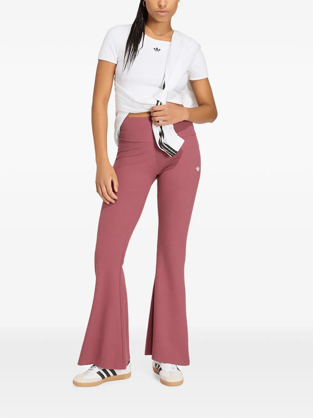 adidas Essentials rib flared leggings Roze