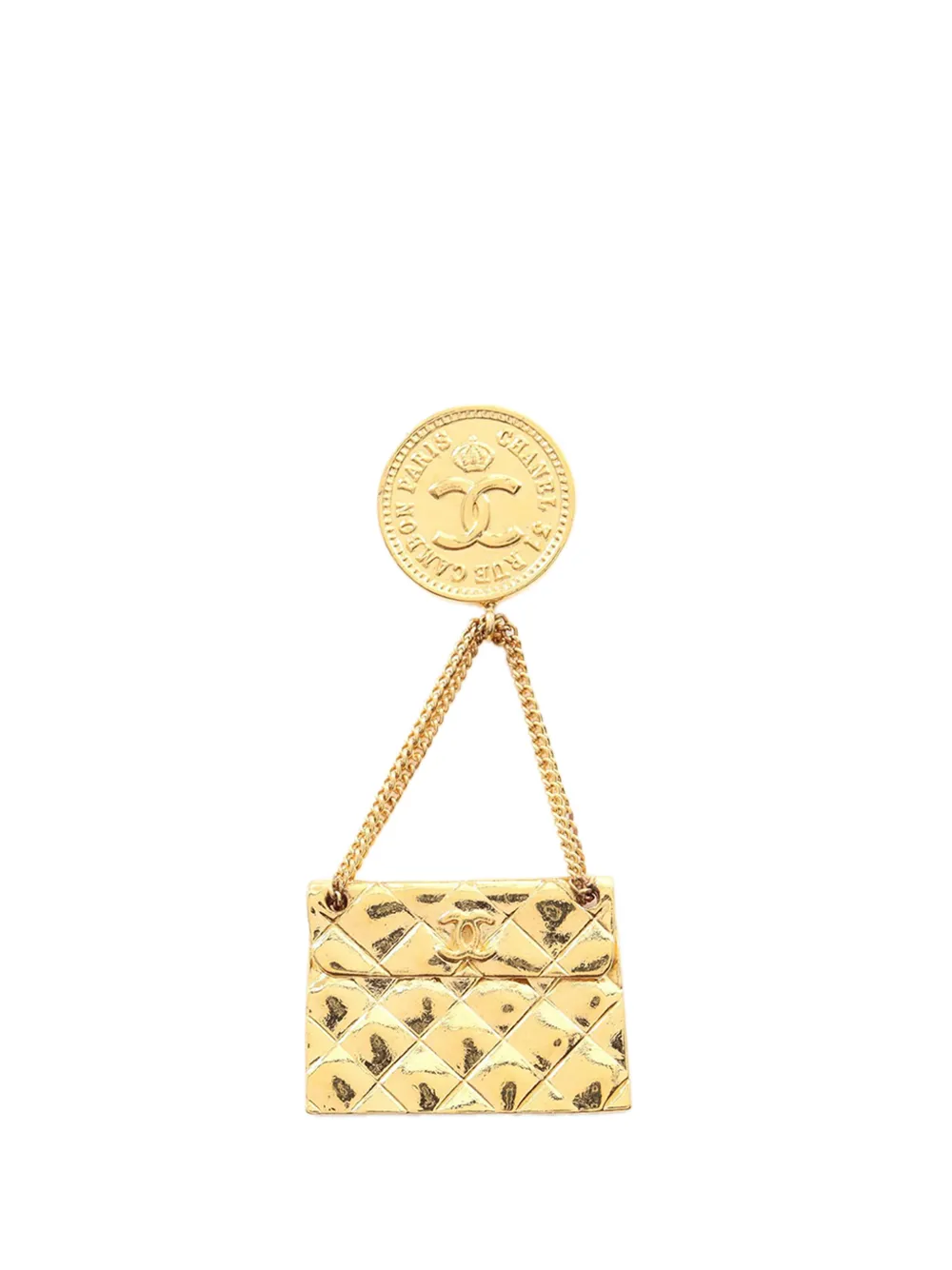 CHANEL Pre-Owned 1980-1990 CC Gold Plated Quilted Flap Bag Brooch costume brooch - Oro