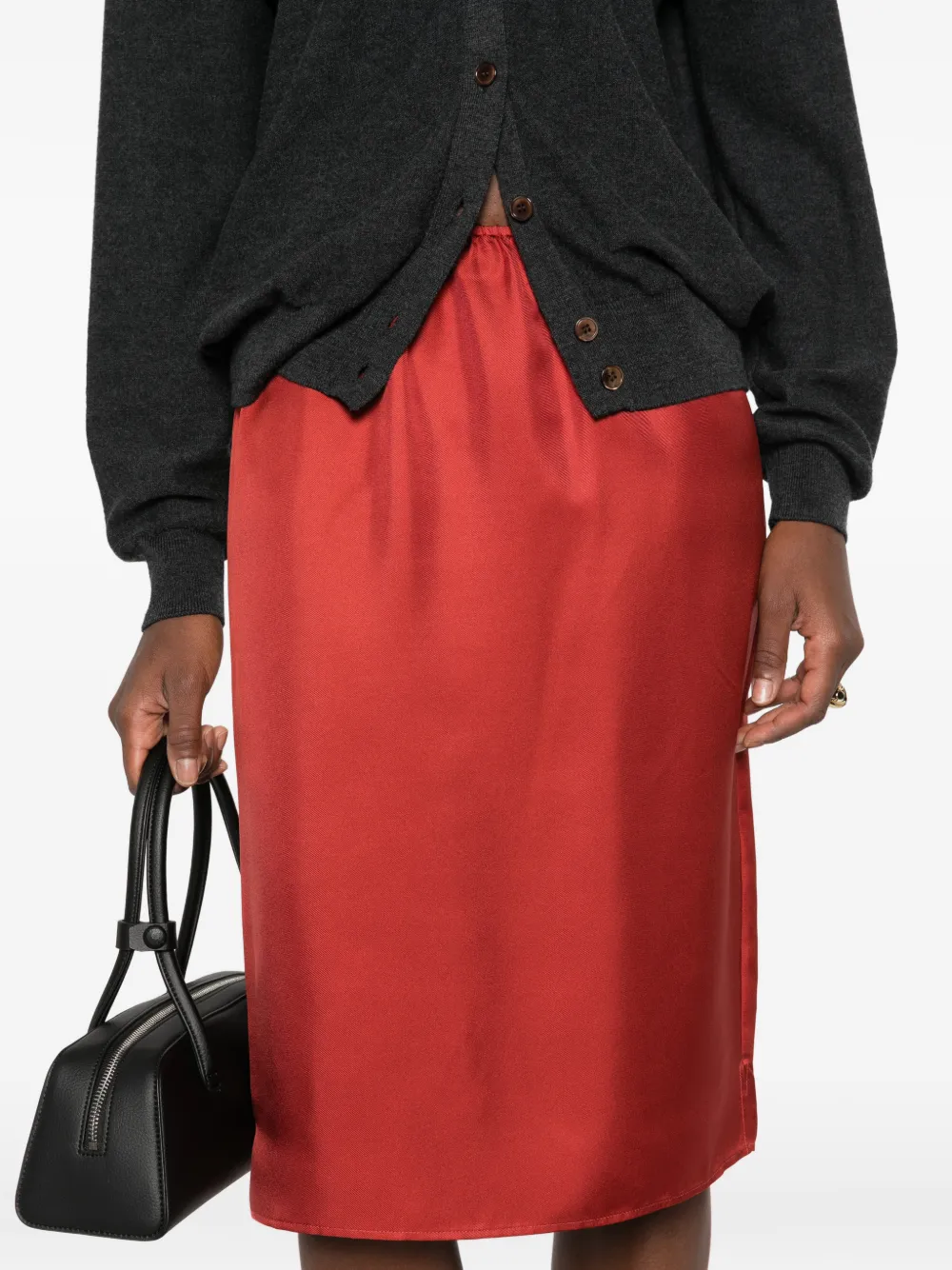 LouLou de Saison satin-finish elasticated-waist midi skirt Rood