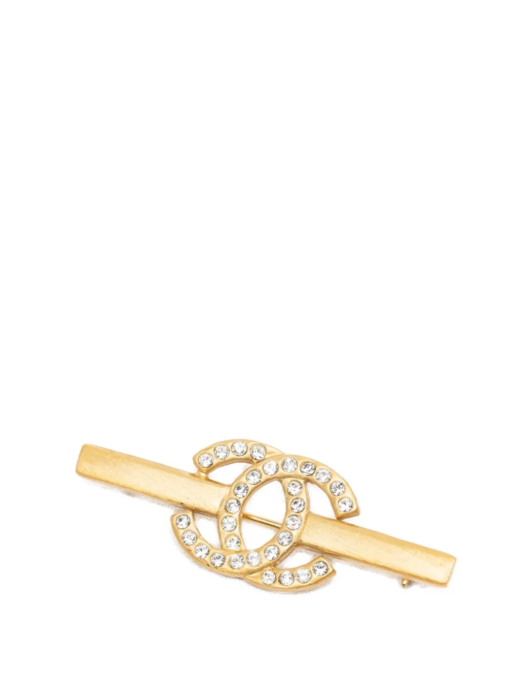 CHANEL Pre-Owned 2001 CC Gold Plated Strass Bar Brooch costume brooch