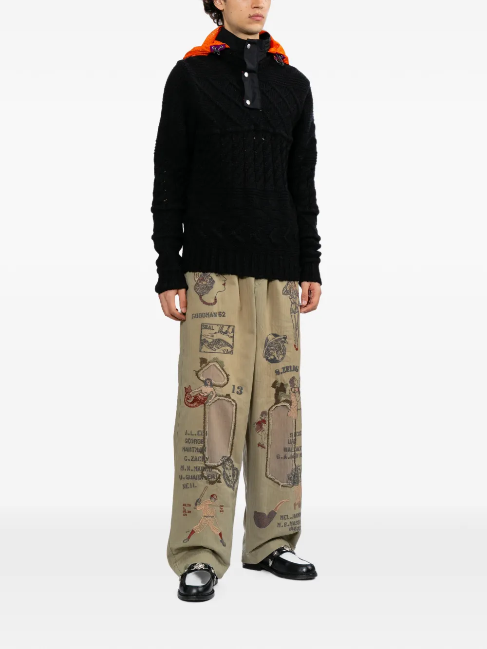 Kolor Hoodie met kabelgebreide print Zwart