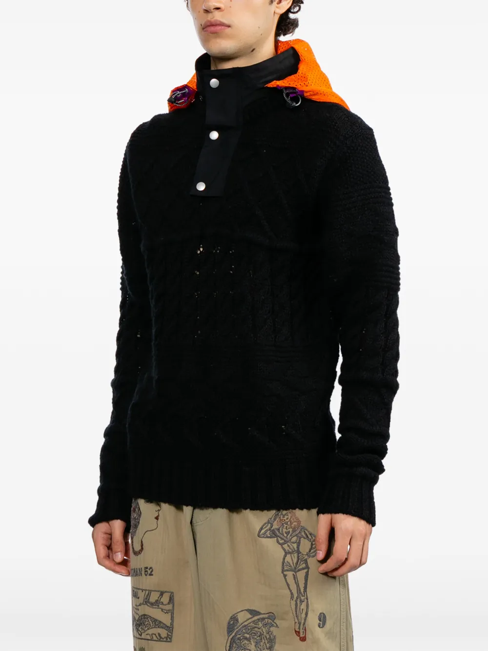 Kolor Hoodie met kabelgebreide print Zwart