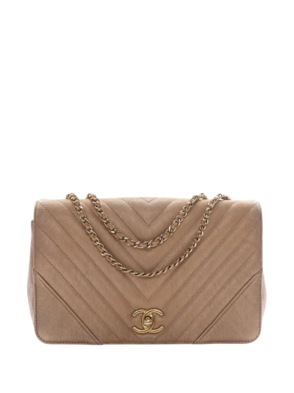 CHANEL Pre-Owned 2019 Medium Chevron Iridescent Caviar Statement Flap crossbody bag - Oro