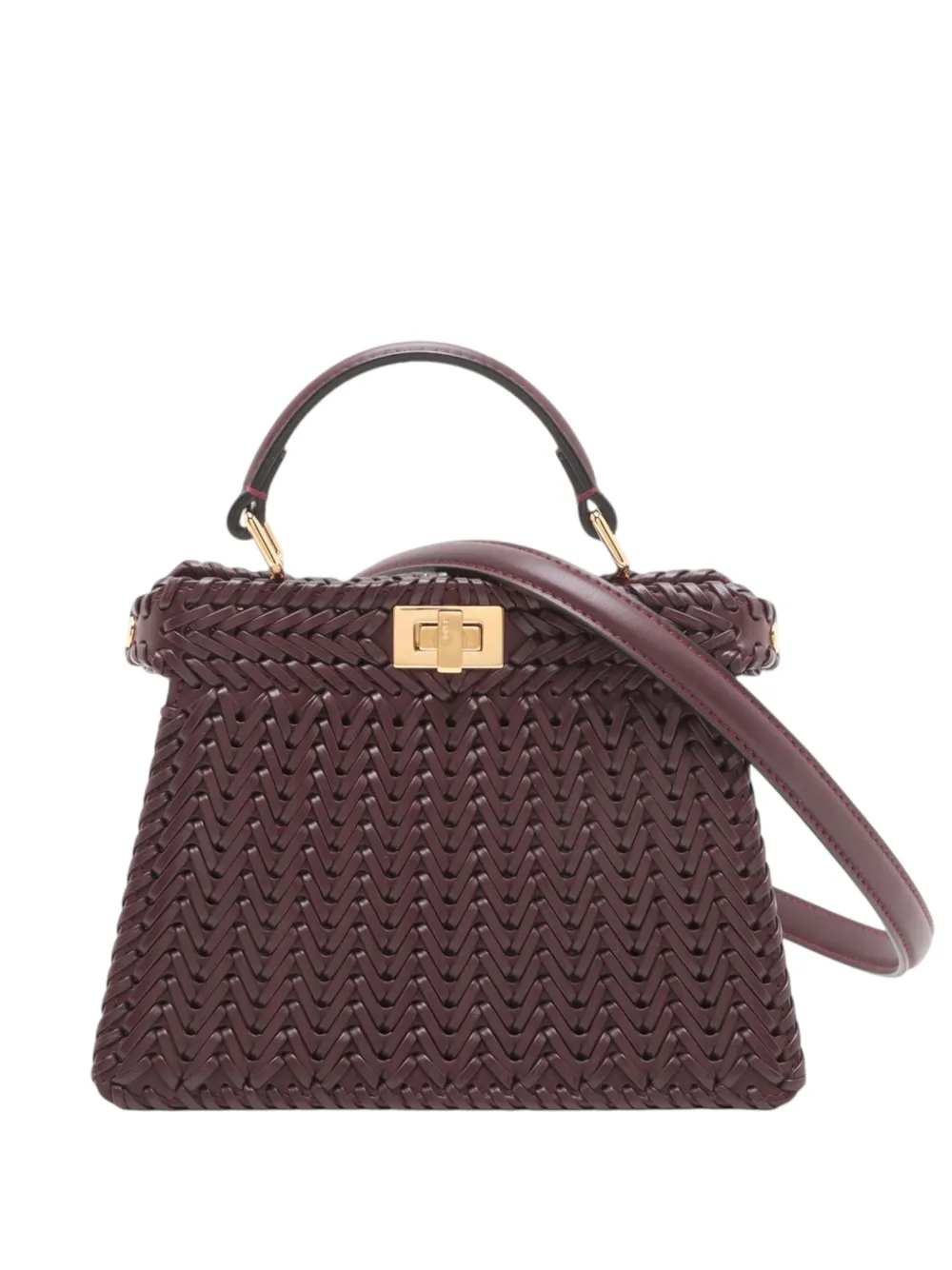 Fendi Pre-Owned 2010-2026 Petite Woven Leather Peekaboo ISeeU satchel - Marrone