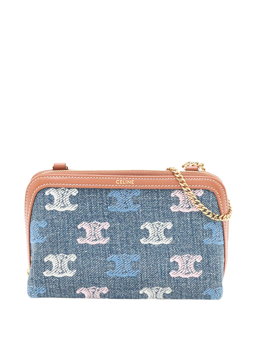 Celine Pre-Owned 2020-2026 Triomphe Denim Clutch On Chain crossbody bag - Blau