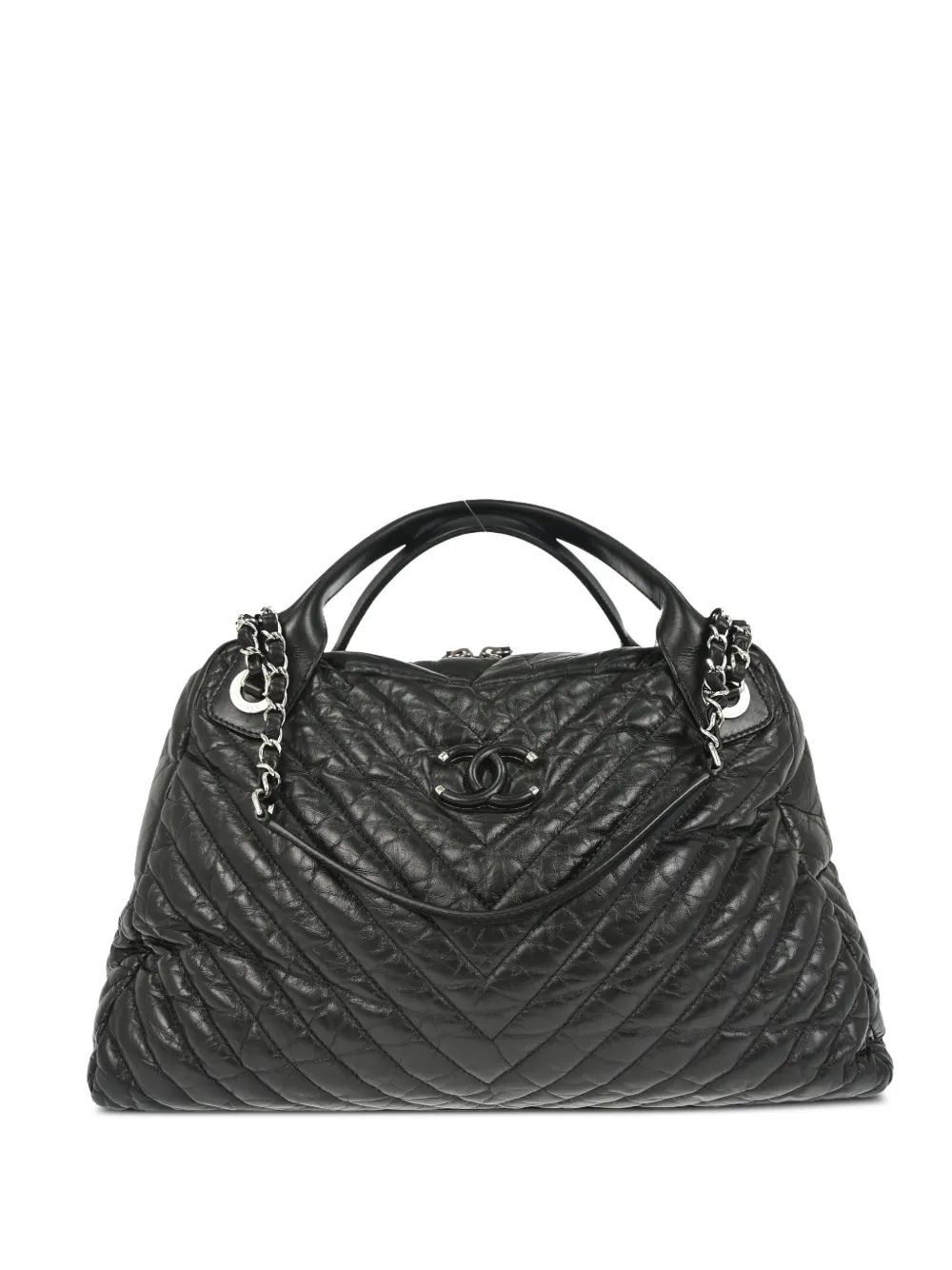 CHANEL Pre-Owned 2018 Filigree Chevron bowling bag - Nero