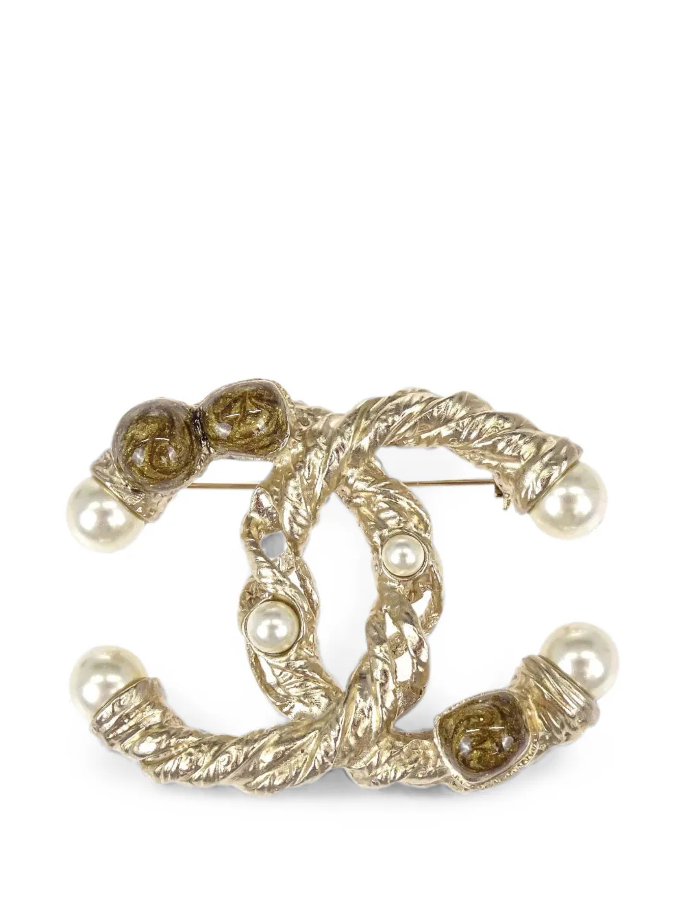 CHANEL Pre-Owned 2011 Interlocking CC faux-pearl brooch - Gold