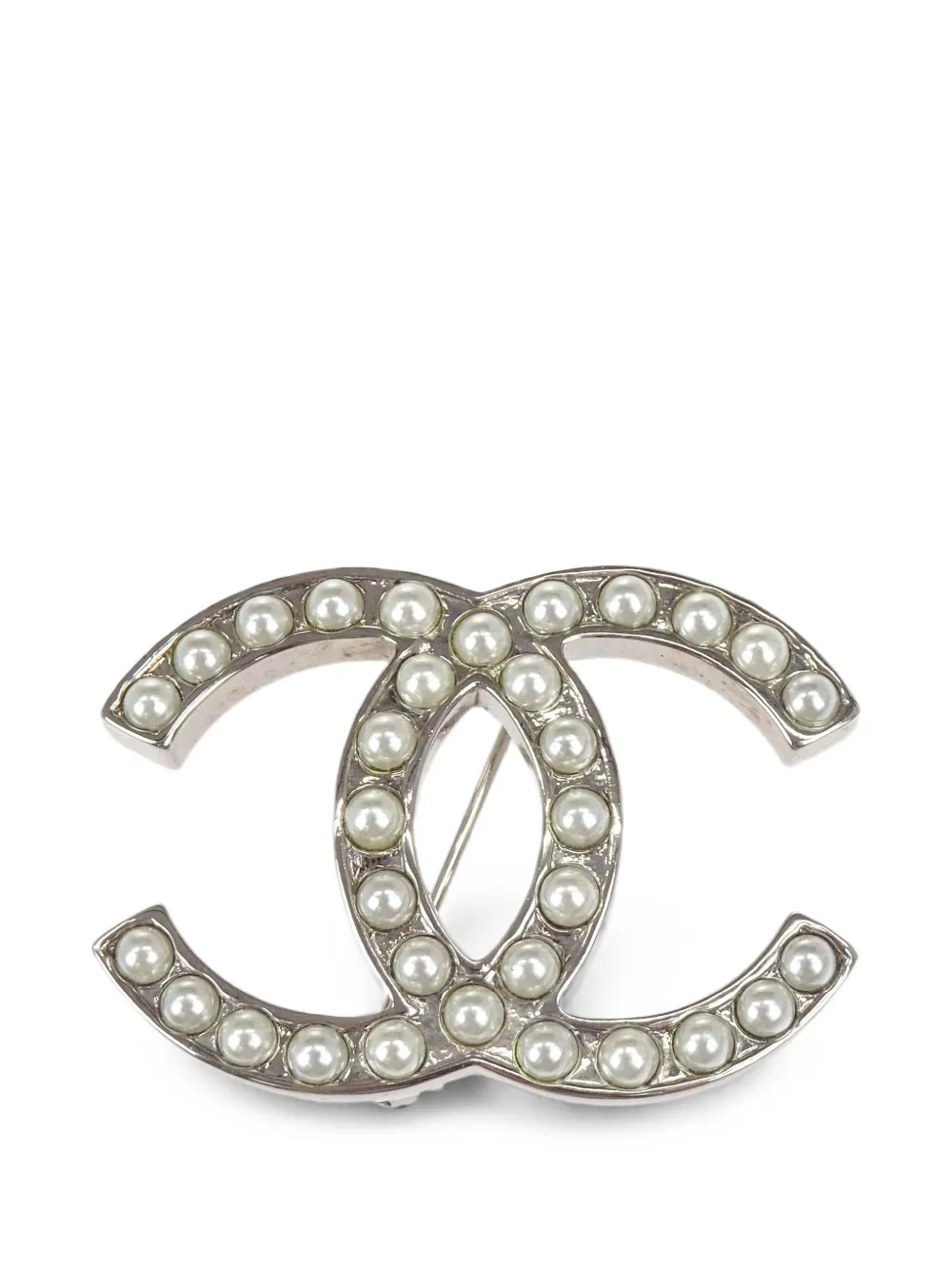 CHANEL Pre-Owned Spilla CC con perle 2011 - Argento