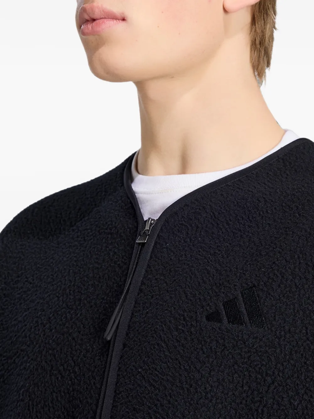adidas City Tech 3-Stripes high-pile fleece vest Zwart