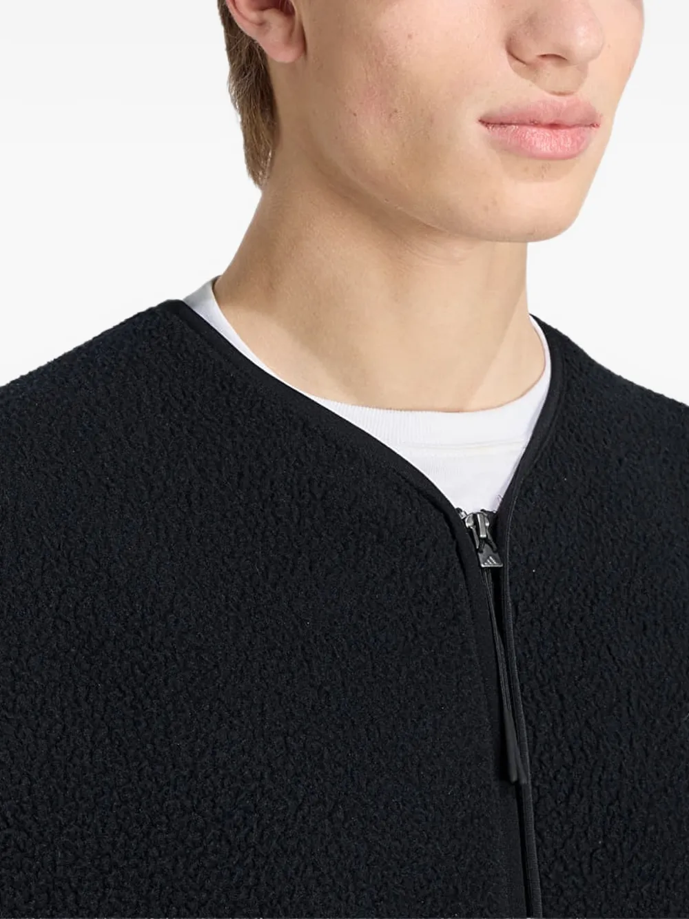 adidas City Tech 3-Stripes high-pile fleece vest Zwart