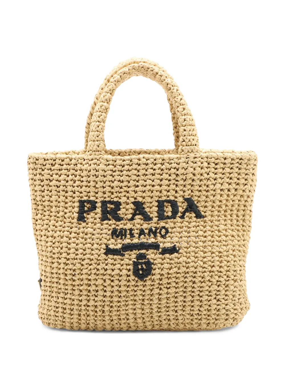 Prada Pre-Owned 2013-2026 Small Raffia Effect Crochet Embroidered Logo tote bag - Nude