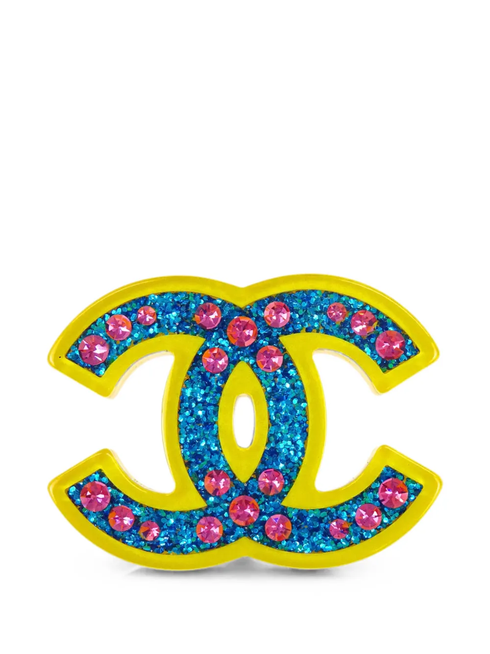 CHANEL Pre-Owned 2018 CC glitter brooch - Gelb