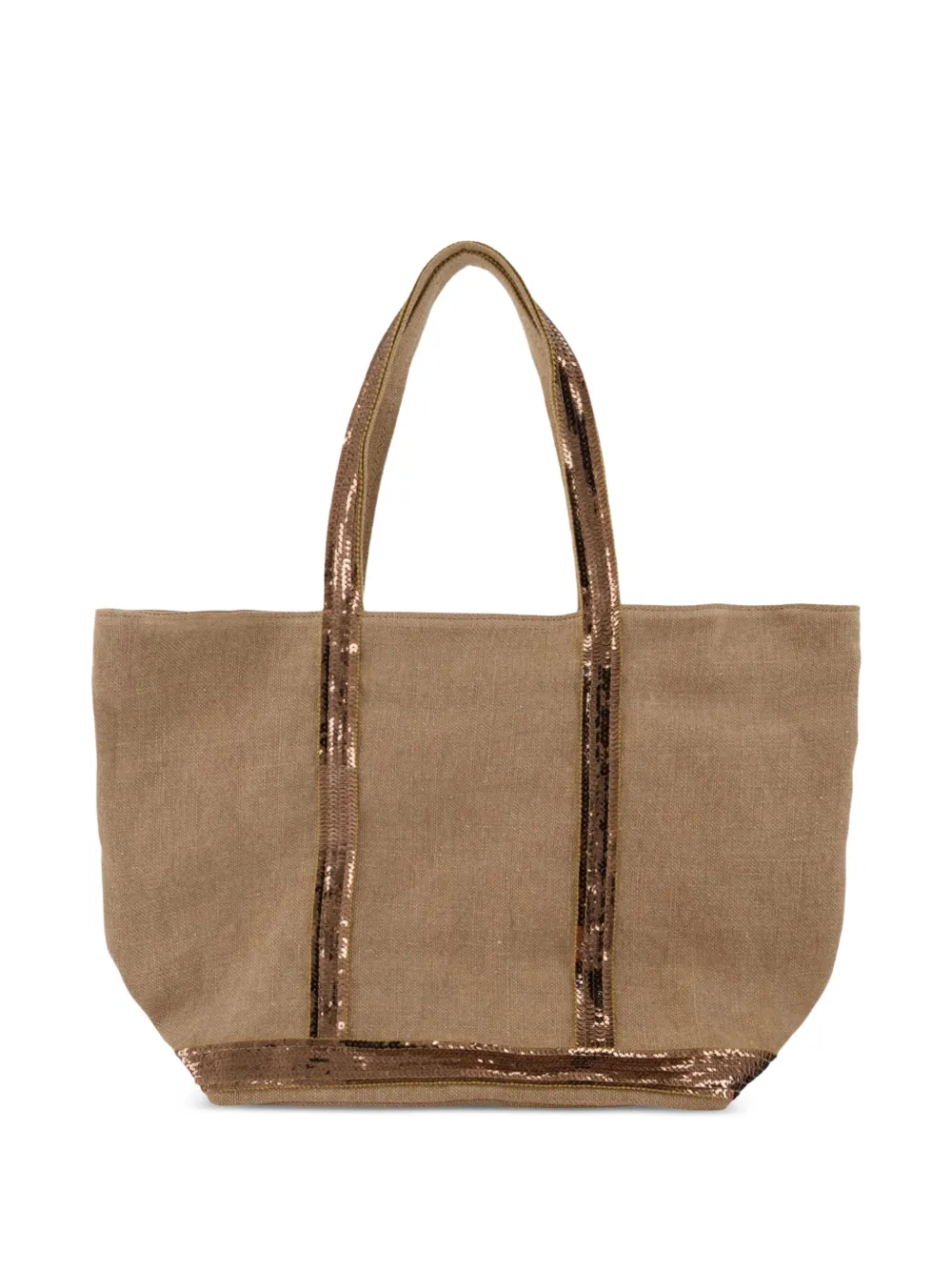 Vanessa Bruno Linnen shopper verfraaid met logo Beige