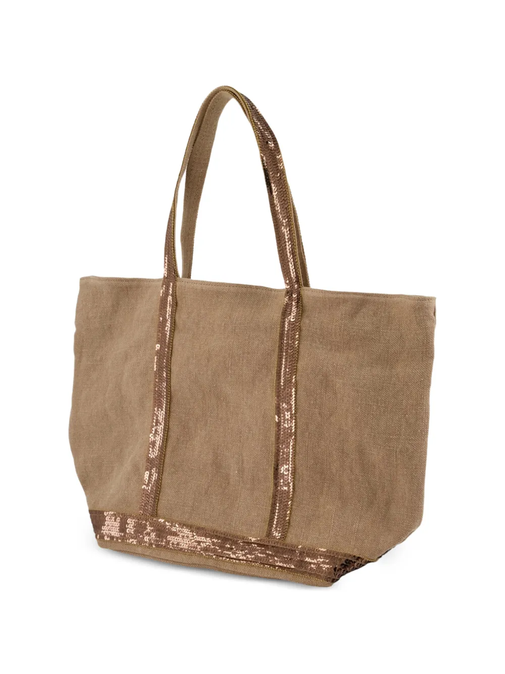 Vanessa Bruno Linnen shopper verfraaid met logo Beige