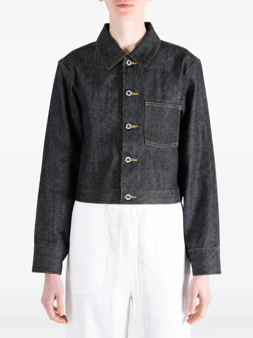 TAIGA TAKAHASHI Cropped denim jack Blauw