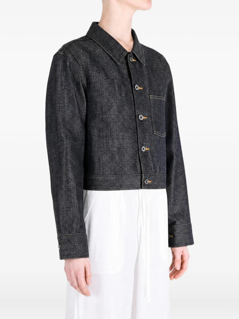 TAIGA TAKAHASHI Cropped denim jack Blauw