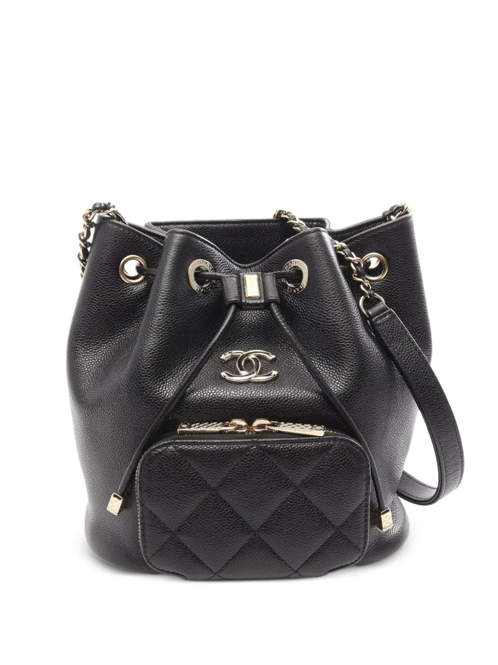 CHANEL Pre-Owned 2020-2021 matelassé caviar bucket bag - Nero