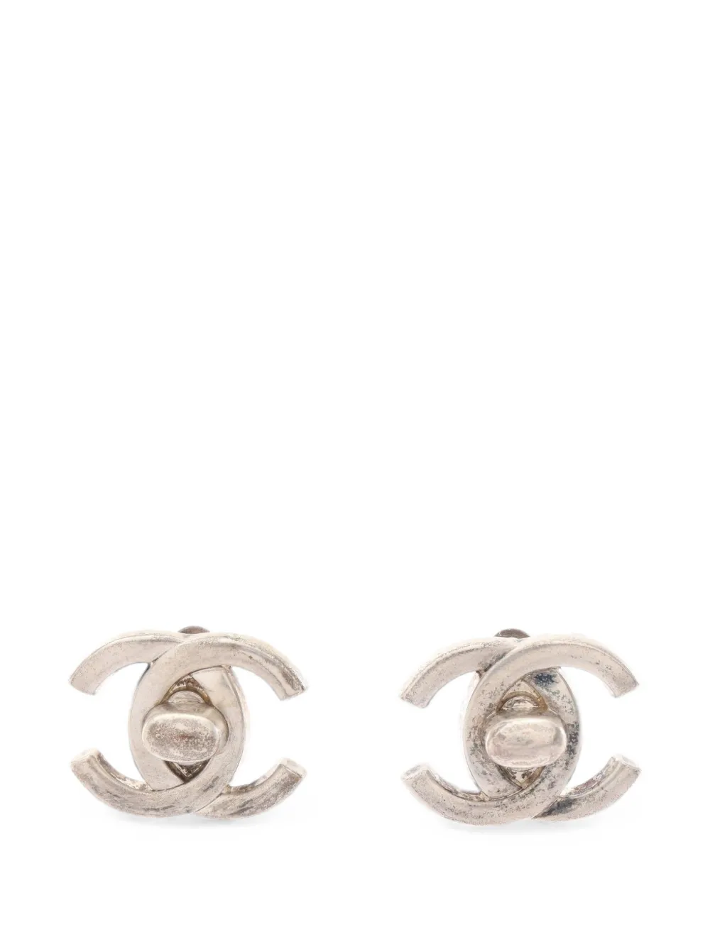 CHANEL Pre-Owned 1996 Coco Mark turn-lock earrings - Argento