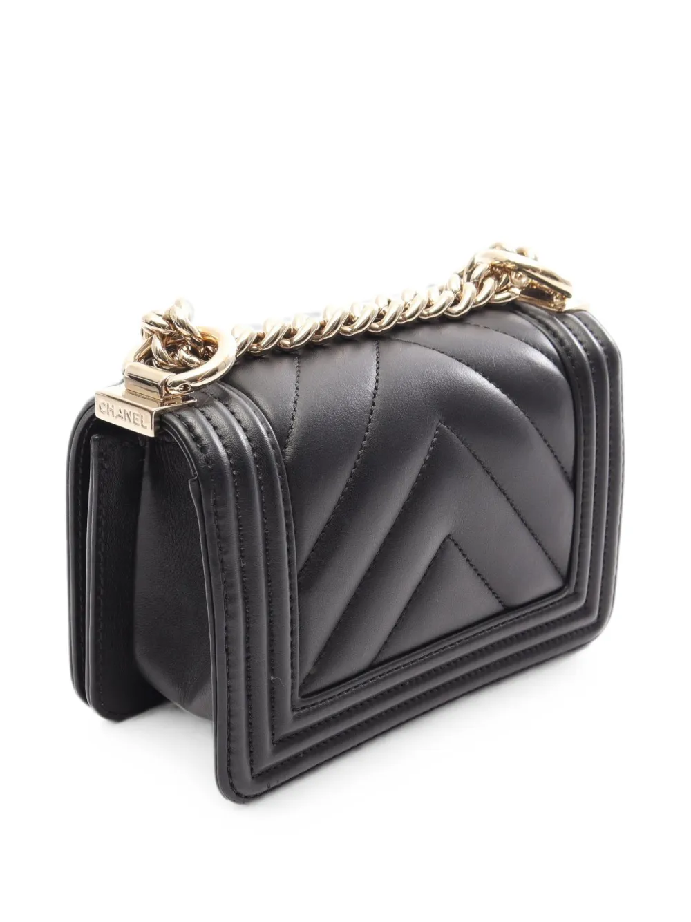 CHANEL Pre-Owned Boy schoudertas met chevron streep Zwart