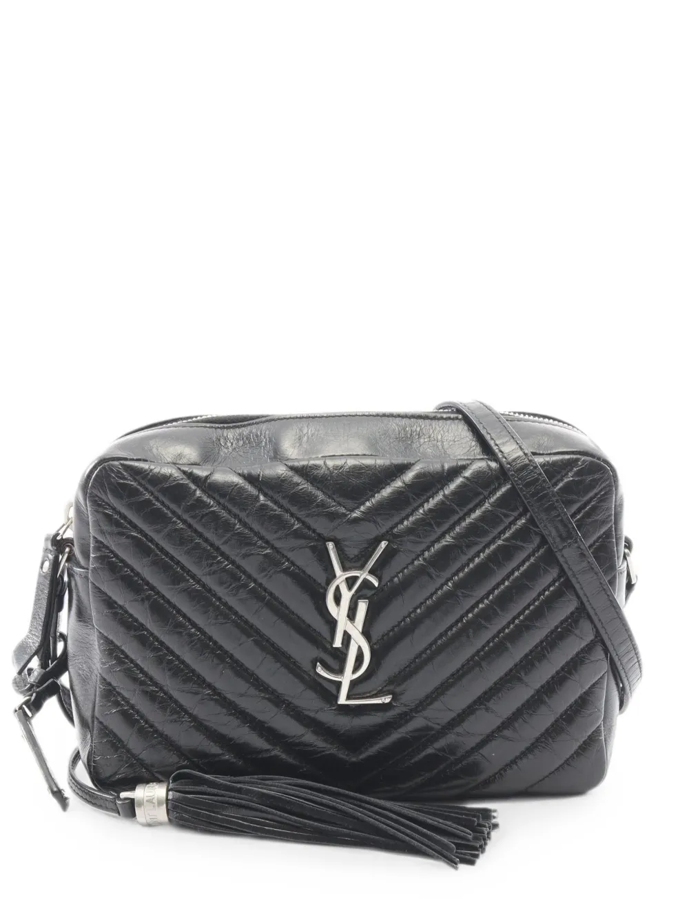 Saint Laurent Pre-Owned 2010s Lou logo-plaque chevron-quilting crossbody bag - Schwarz