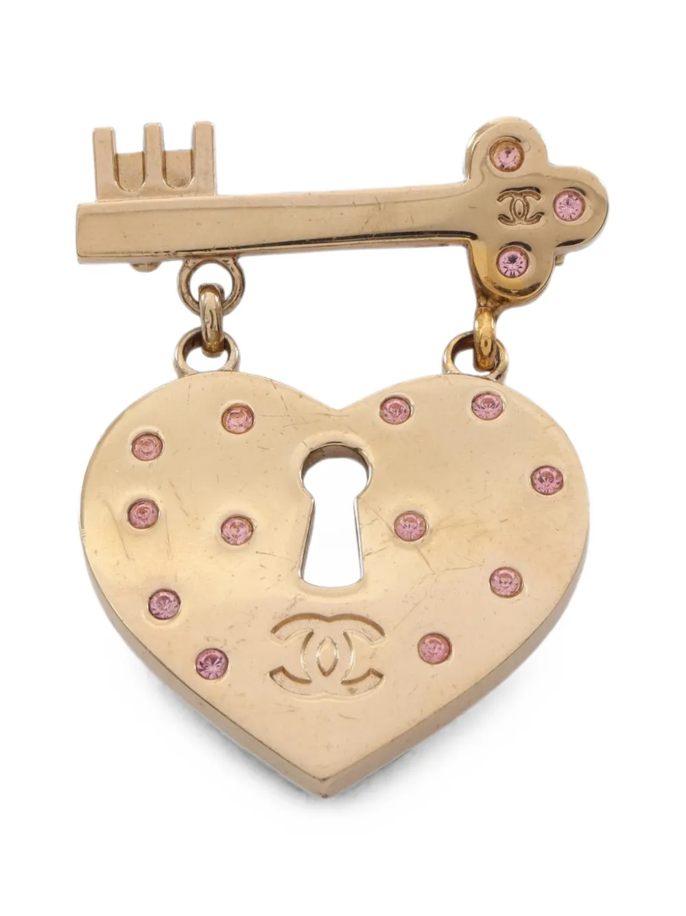 CHANEL Pre-Owned 2002 heart lock brooch - Gold