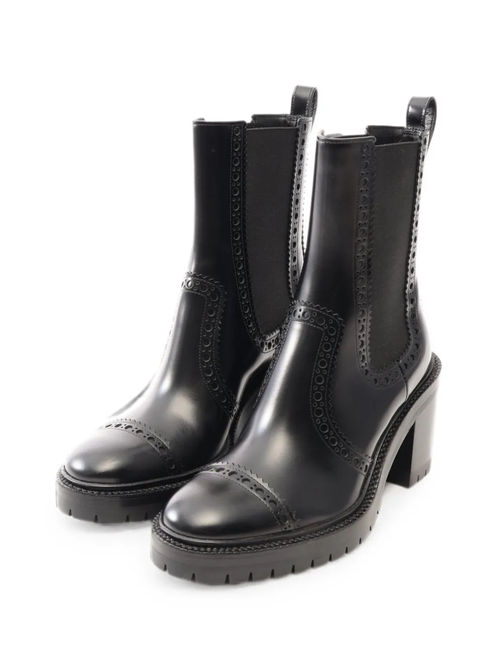Pre-owned Hermes 2020s Lindsay 70 Brogue Chelsea Boots In Black