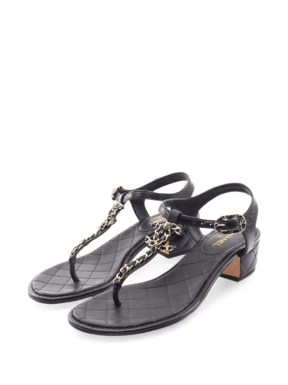 CHANEL Pre-Owned 1986-1988 Coco Mark chain-link thong sandals - Schwarz