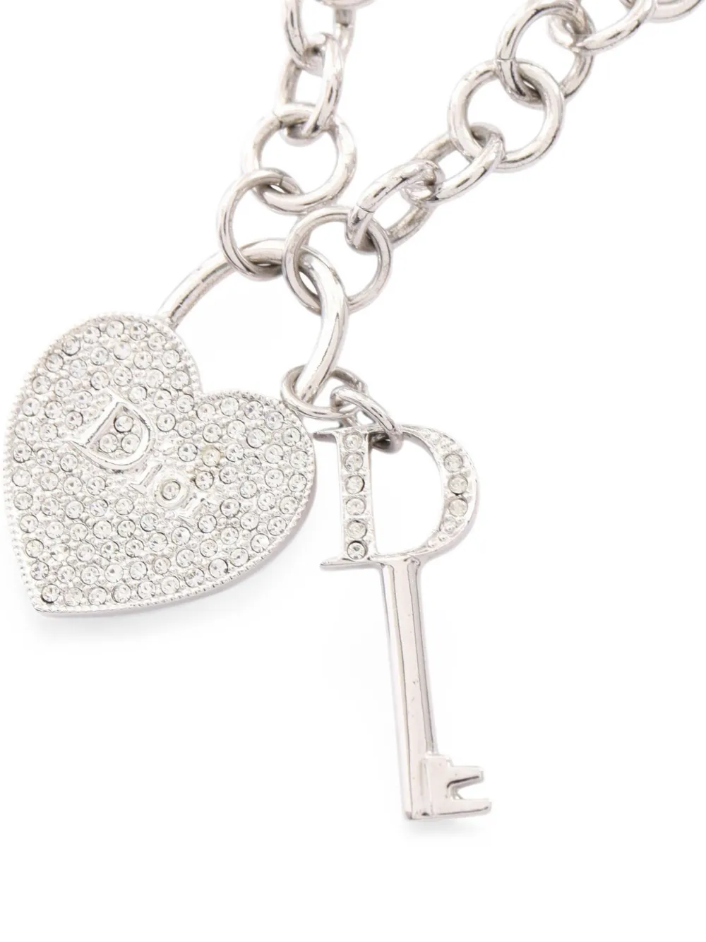 Christian Dior Pre-Owned 2010s Crystal Heart padlock necklace - Silber