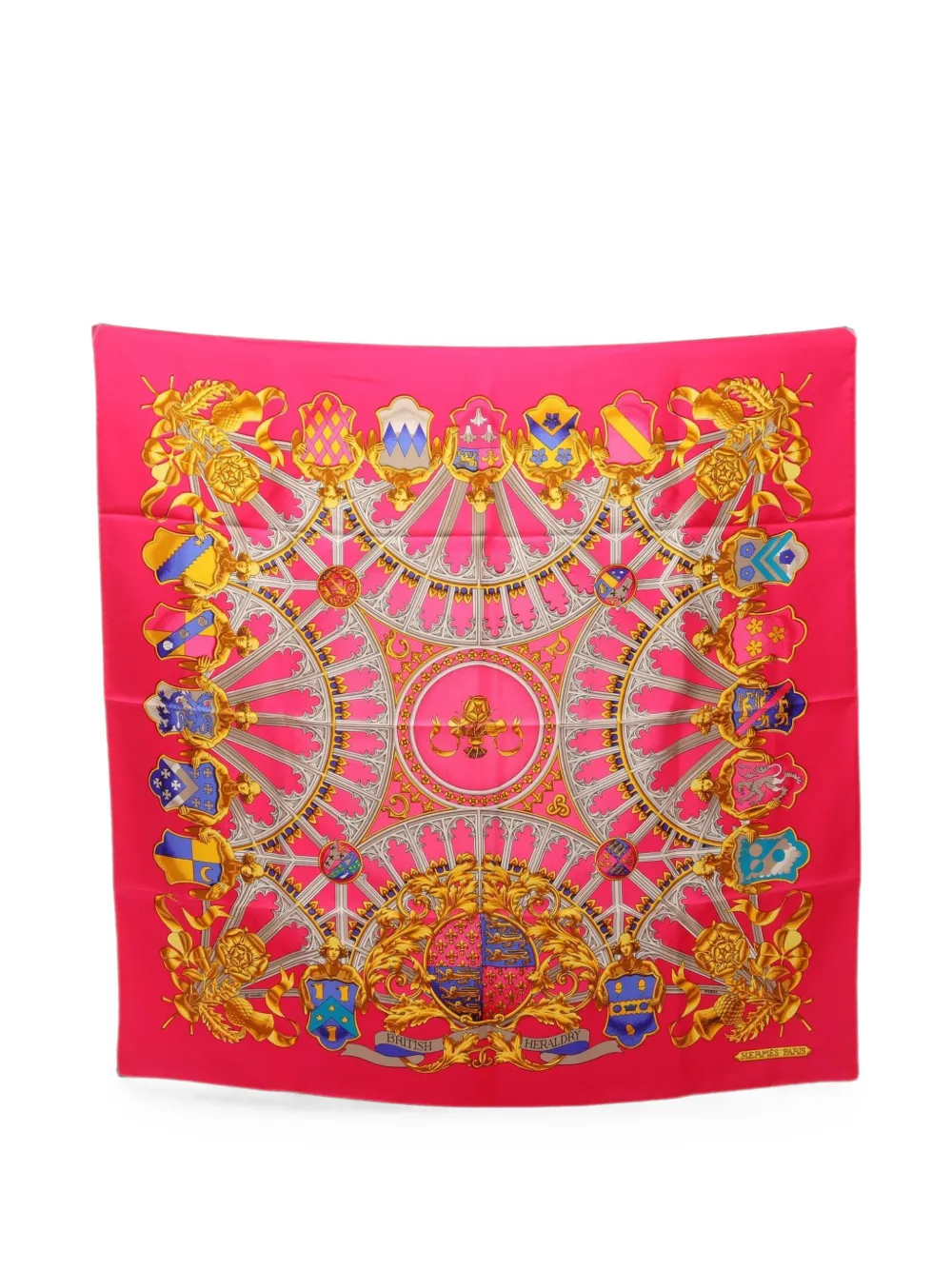 Pre-owned Hermes 2010s British Heraldry Scarf In Pink