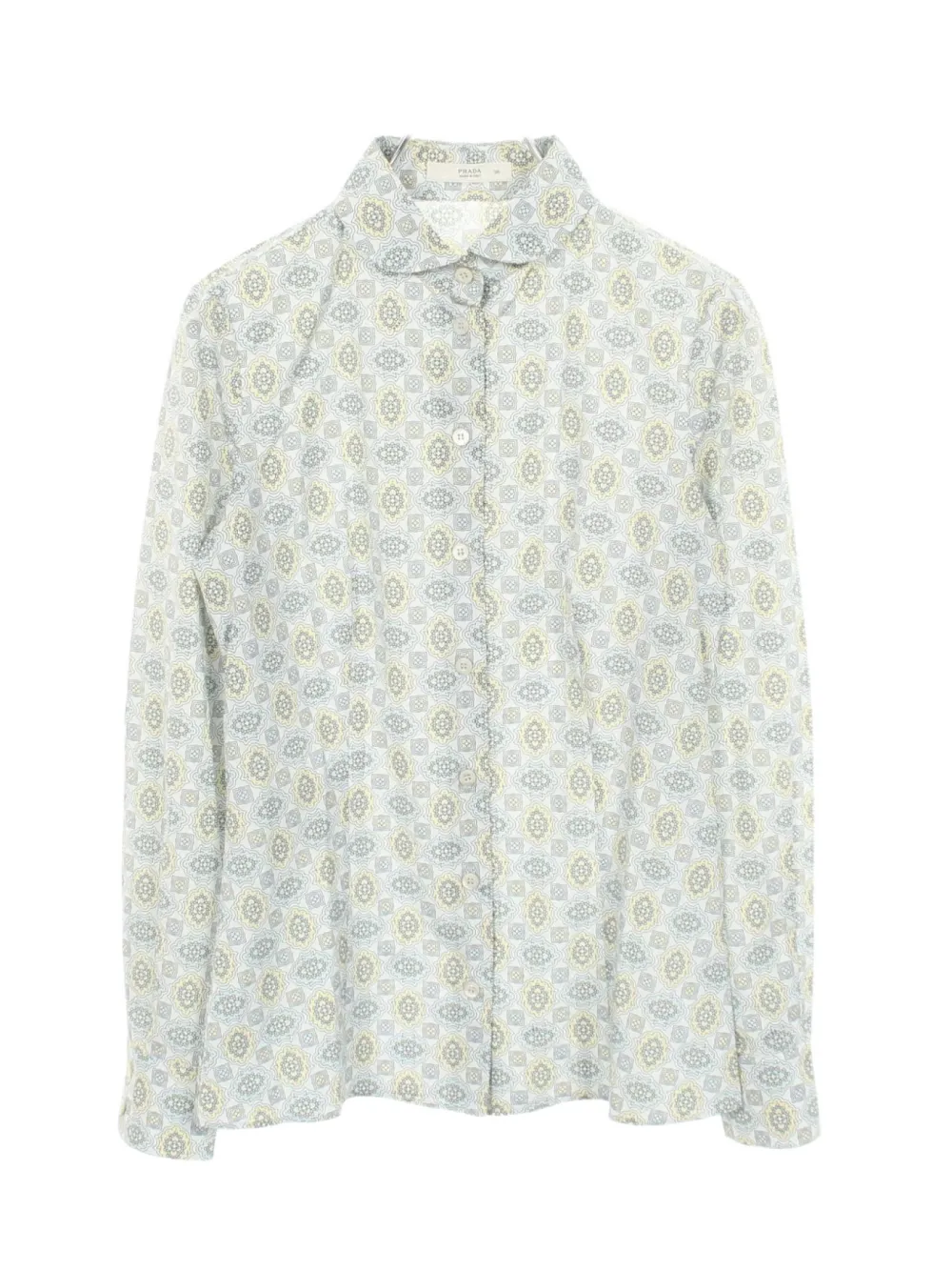 Prada Pre-Owned 2010s geometric-pattern round-collar shirt - Blu