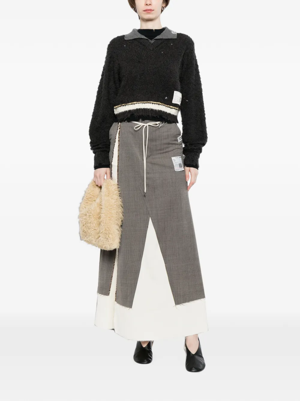 Maison MIHARA YASUHIRO Gelaagde rok met franje Bruin