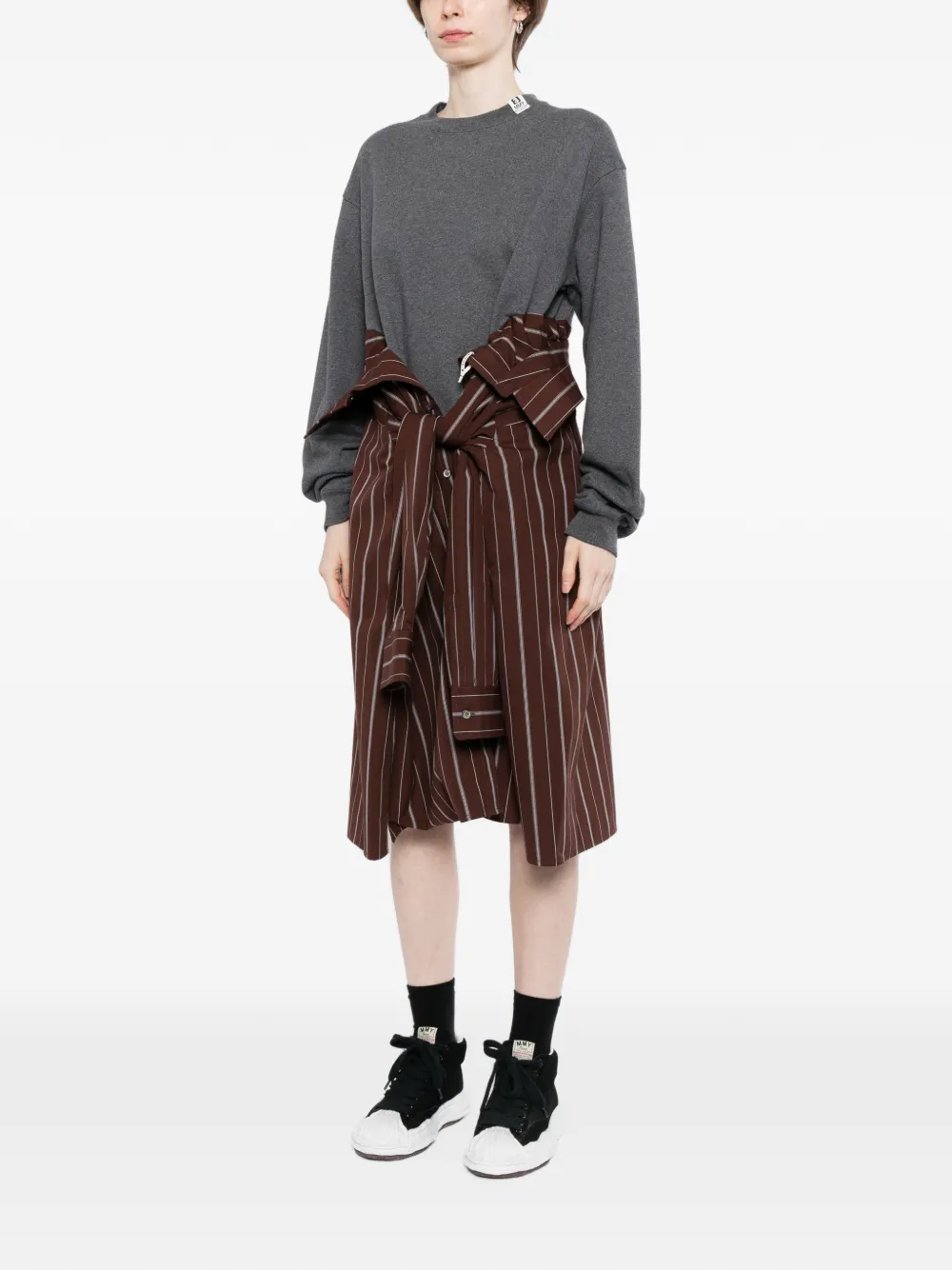 Maison MIHARA YASUHIRO Jurk met krijtstreep en gelaagd detail Bruin