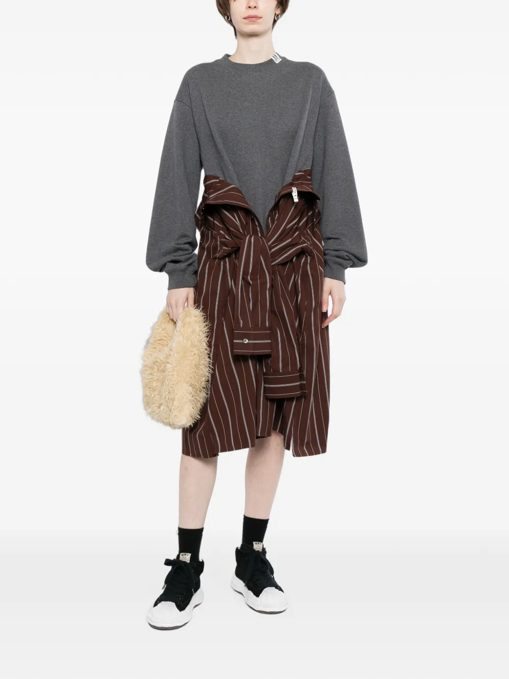 Maison MIHARA YASUHIRO Jurk met krijtstreep en gelaagd detail Bruin