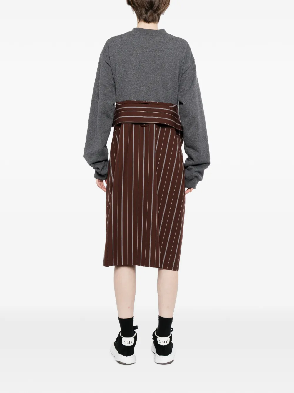 Maison MIHARA YASUHIRO Jurk met krijtstreep en gelaagd detail Bruin